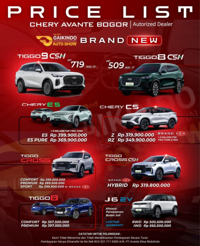 Pricelist Harga Chery cileungsi 2025